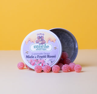 SCATOLE CARAMELLE DROPS MIELE E FRUTTI ROSSI